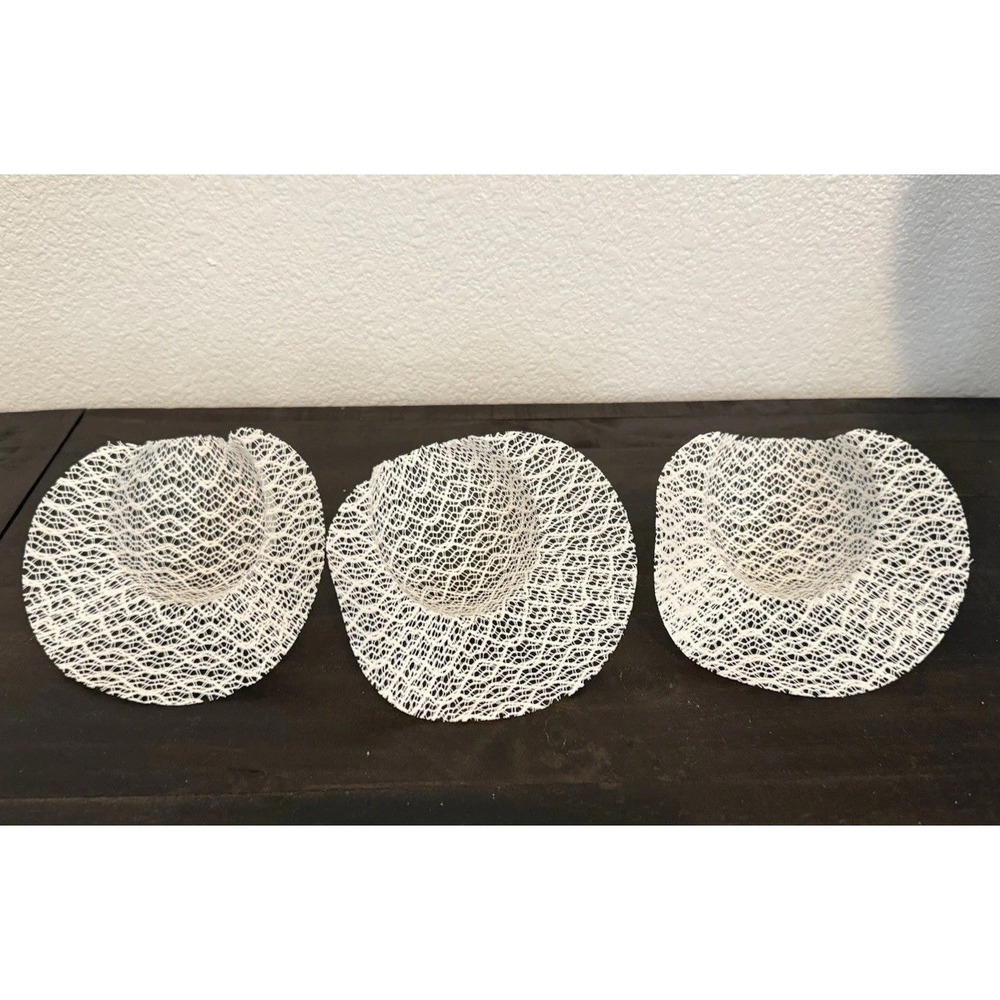 Vintage Doll Hat Half Brim Sun Hat Wide Starched Lace White Set Of 3 - Picture 4 of 5